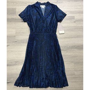 Vintage 1970s Coras Closet Dress Petite 14P Sheer Union Made Blue Black Mod